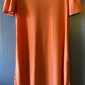 LuLaRoe Roselyn Orange ribbed Dress Crew Neck Short Sleeve